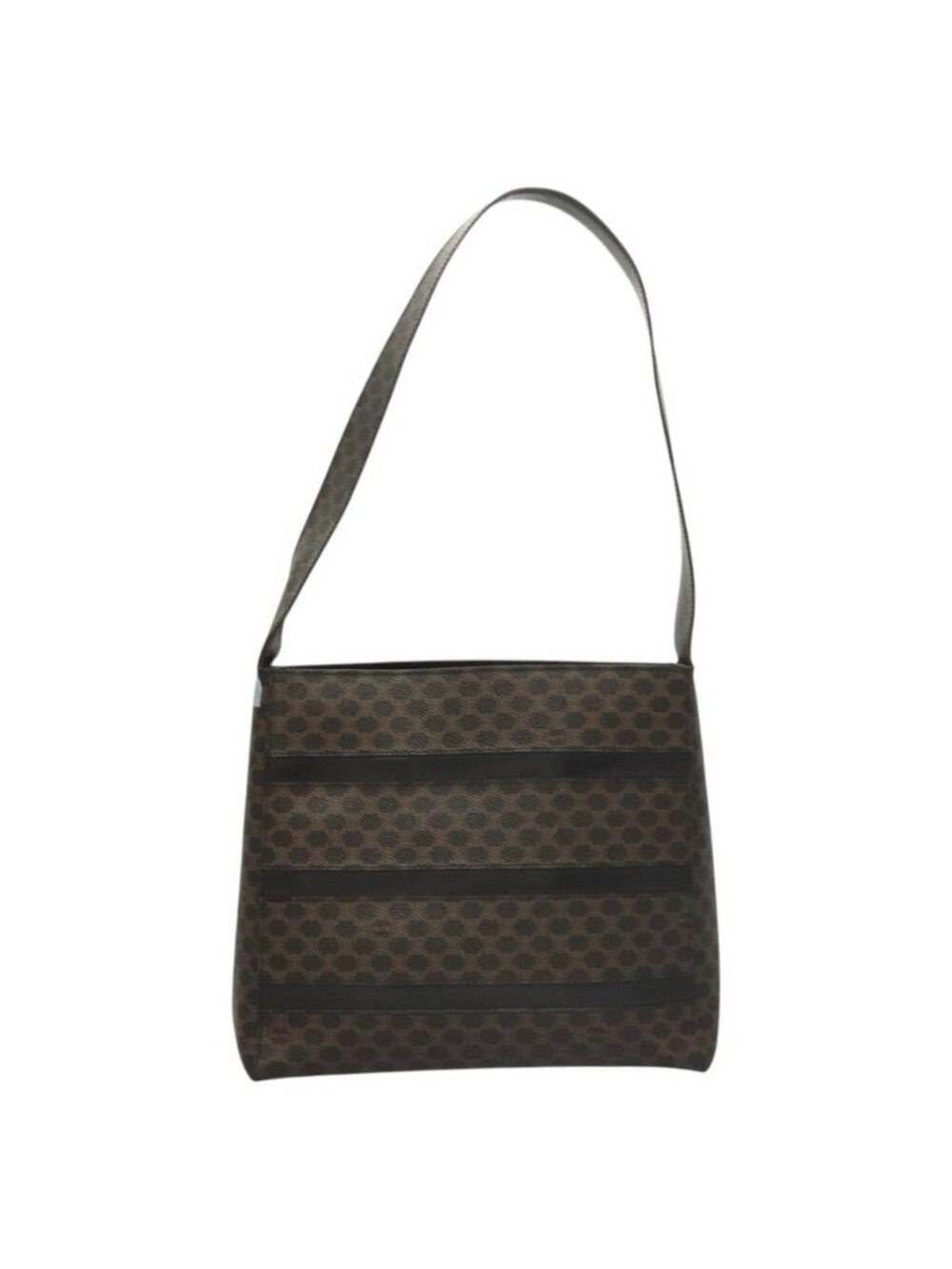Authentic CELINE Macadam Canvas Shoulder Bag PVC Leather Black Gold - Picture 9 of 16